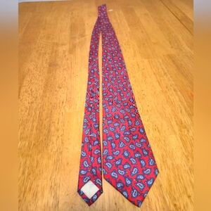 Elegant Red and Blue Silk Tie with Paisley Design